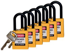 SFTY PADLOCK NYLON 38MM SHA YELLOW 6/PAC - SAFETY PADLOCK, NYLON, 38.1MM, YELLOW